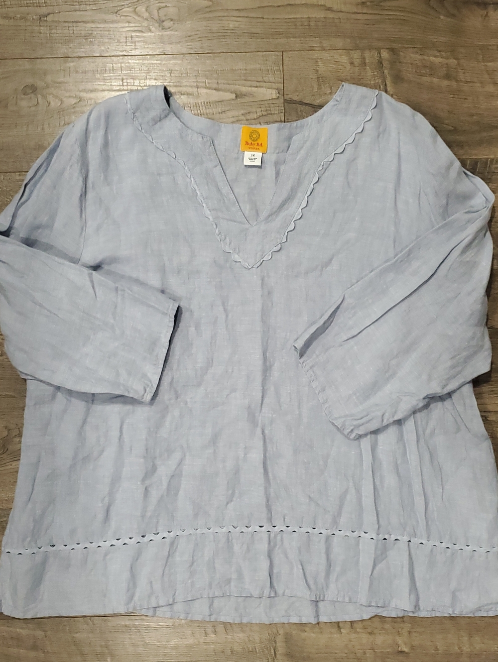 Ruby Rd. Light Blue 100% Linen Tunic Top